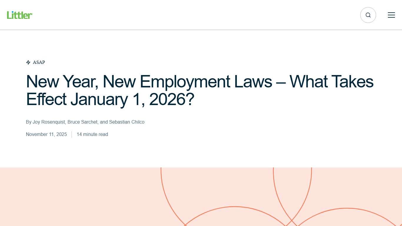 New Year, New Employment Laws – What Takes Effect January 1, 2026? | Littler