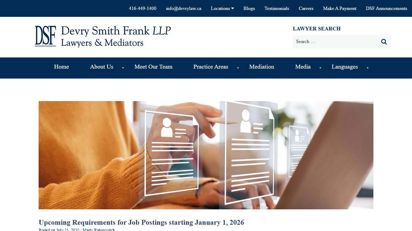 Upcoming Requirements for Job Postings starting January 1, 2026 | Devry Smith Frank LLP